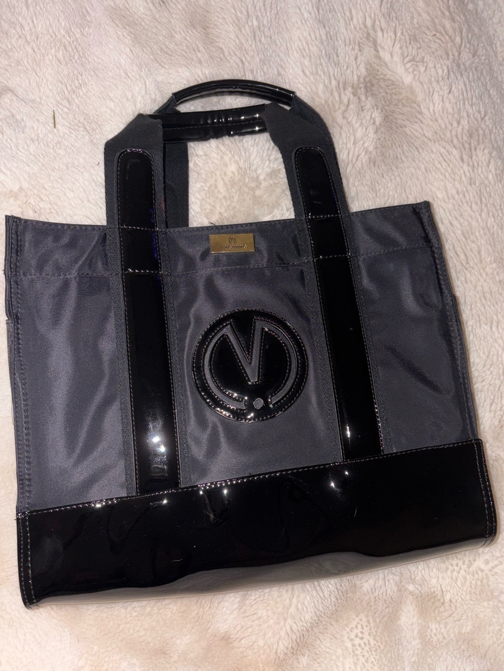 VTG Ming Wang Black Nylon and Patent-Trim Tote